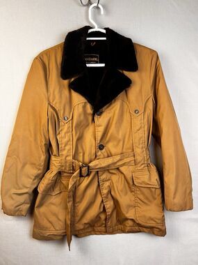 Andhurst Coat Men's 42 Tan Faux Fur Lined Belted Winter Work Classic Vintage